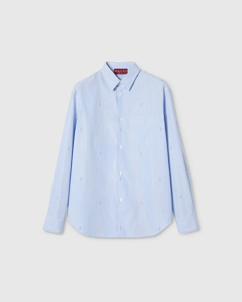 Gucci Hemd aus Gestreiftem Baumwollpopeline, Größe Blau