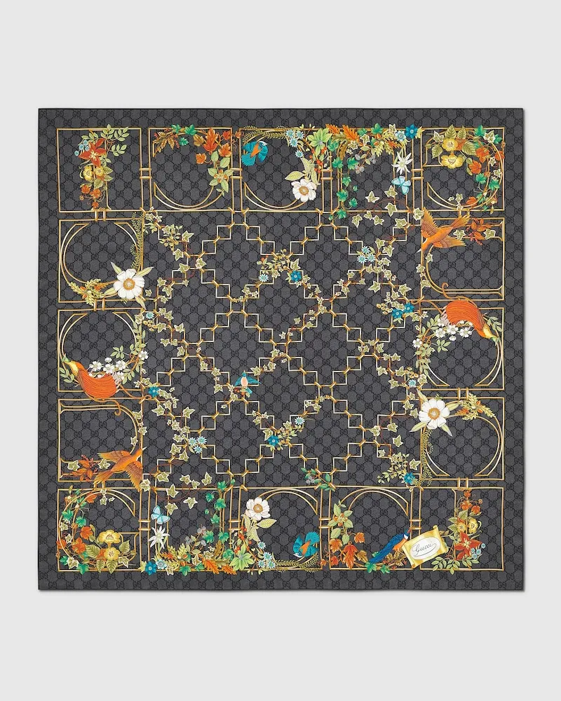Gucci Vierecktuch aus Seidentwill Mit Print Schwarz