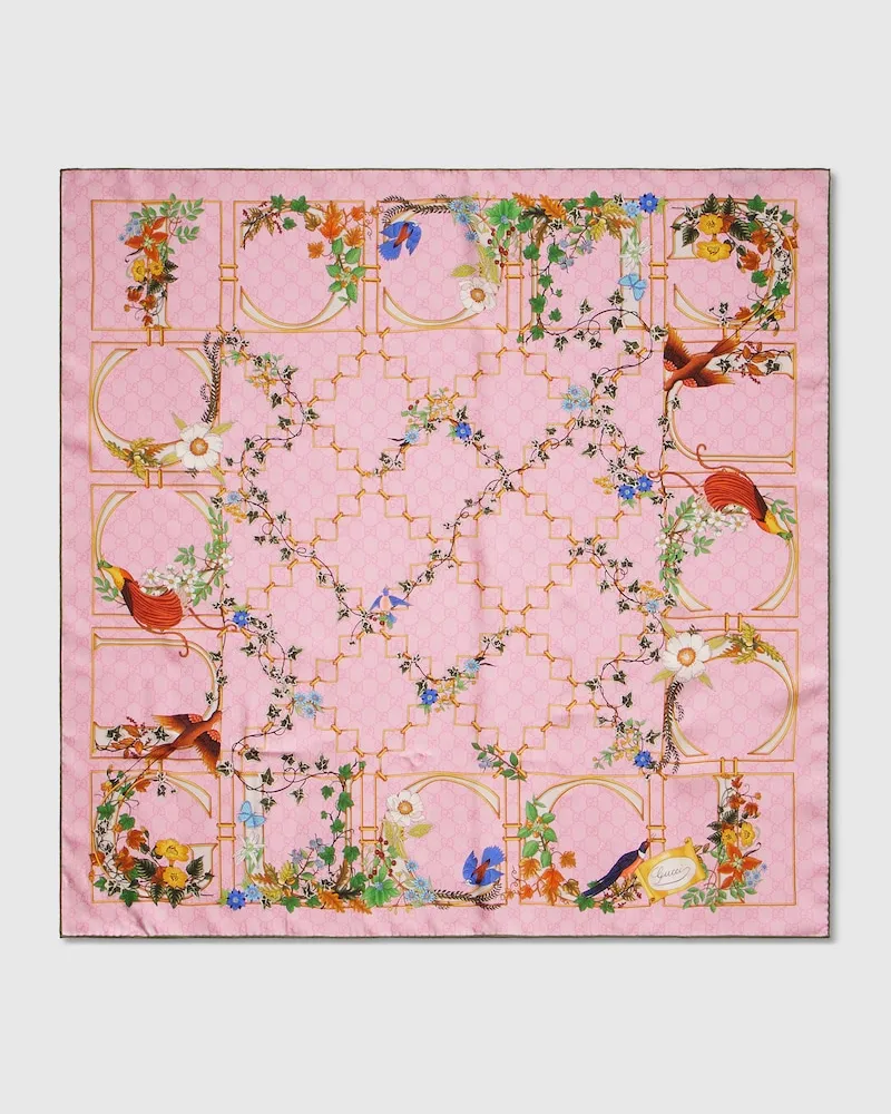 Gucci Vierecktuch aus Seidentwill mit GG Print Pink