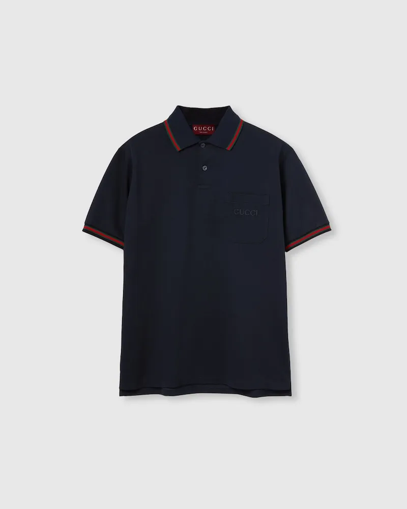Gucci Poloshirt aus Stretch-Baumwolle Mit Stickerei, Größe Blau