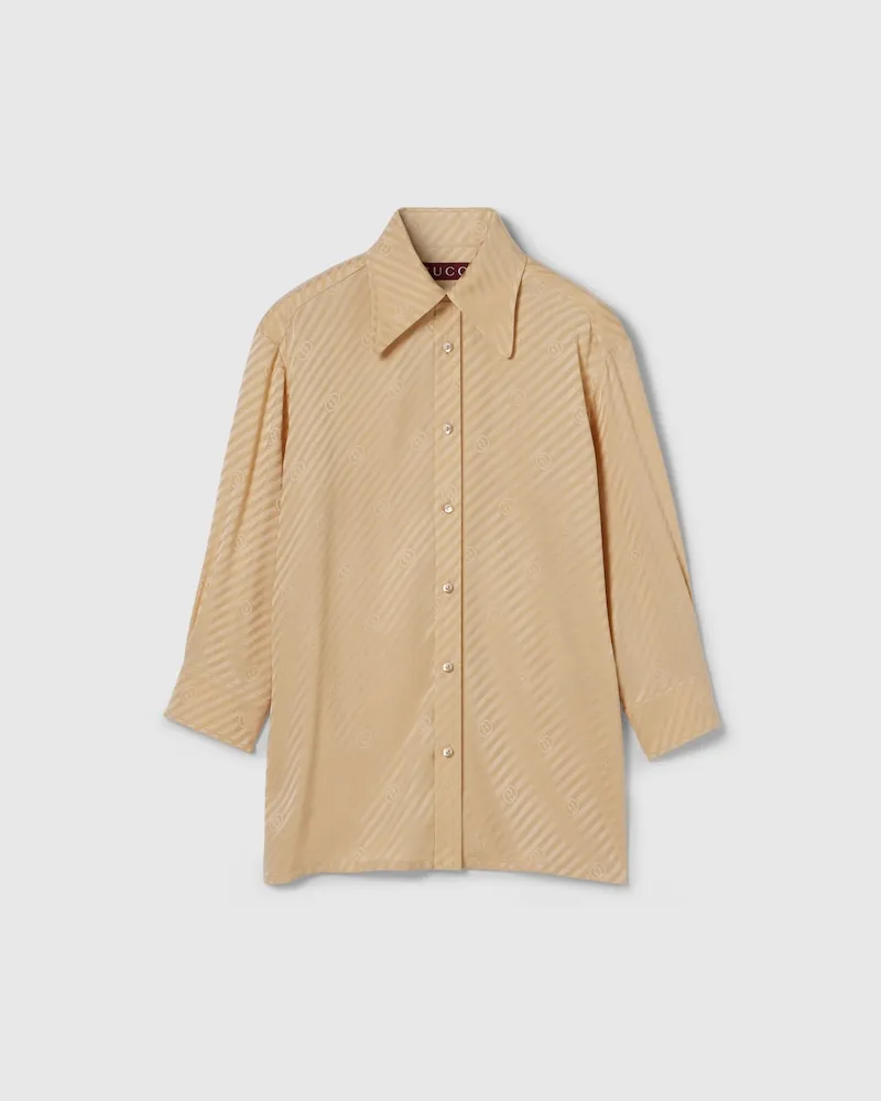 Gucci Bluse aus Seidenjacquard Mit Diagonalem GG Motiv, Größe Beige