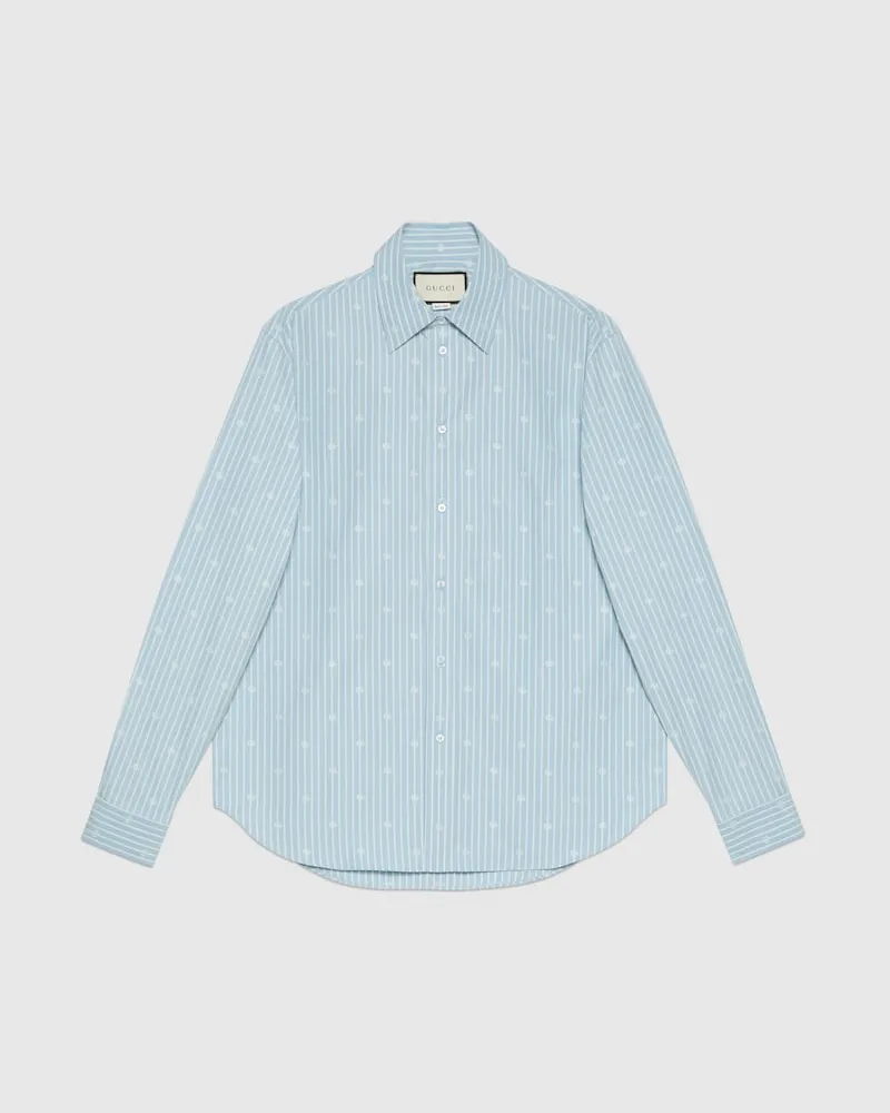 Gucci Hemd aus Baumwolle Und Fil Coupé Mit GG Streifen-Motiv, Größe Blau