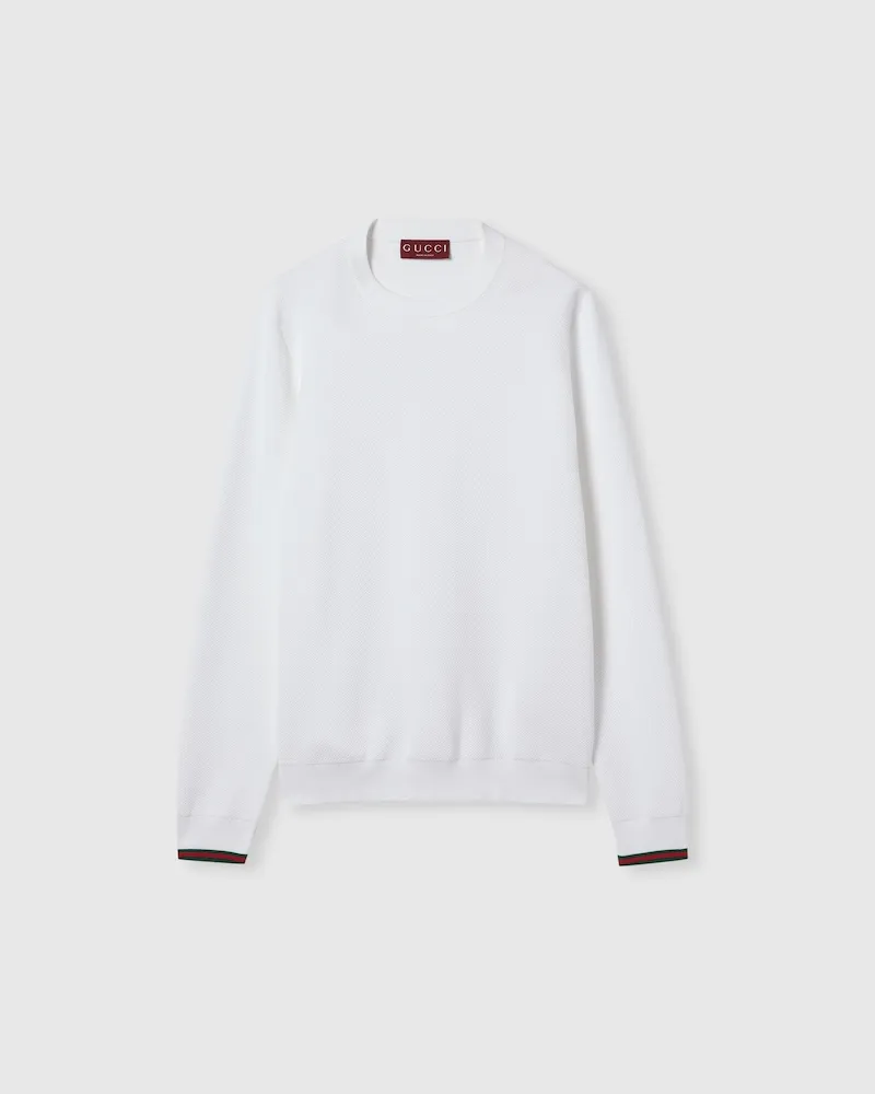Gucci Pullover aus Baumwoll-Piqué Mit Web, Größe Weiß