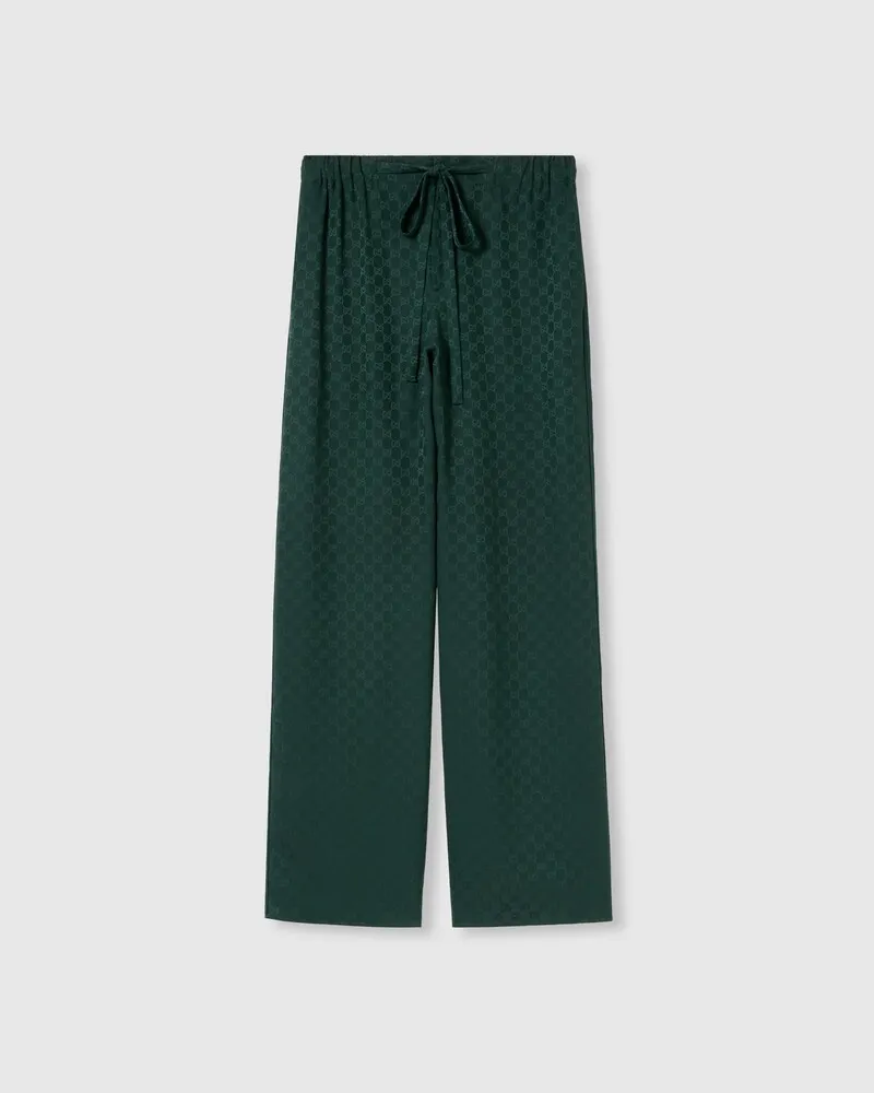Gucci Jogginghose aus GG Seidenjacquard, Größe Grün