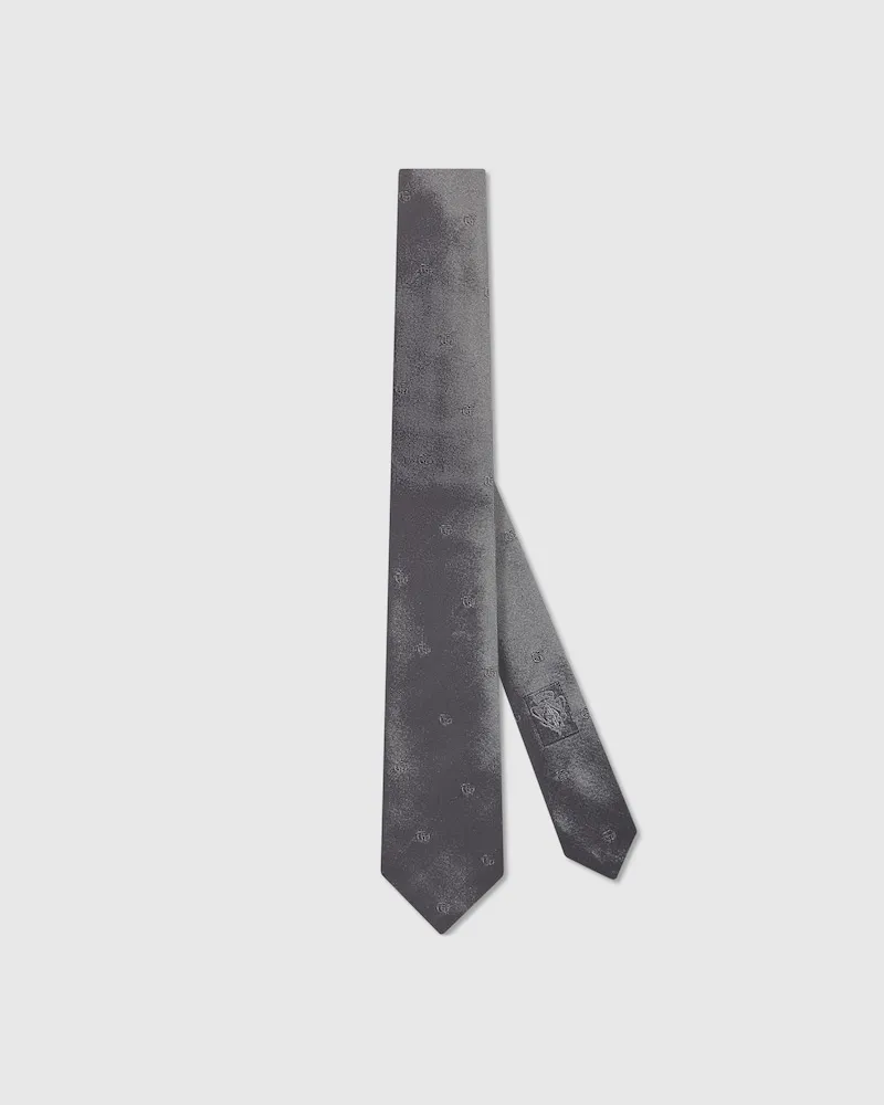 Gucci Krawatte aus Seidenjacquard mit Doppel G Grau