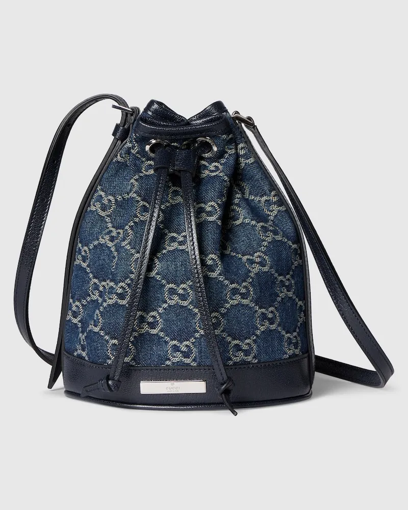 Gucci Mini Bucket Bag mit Plakette Blau
