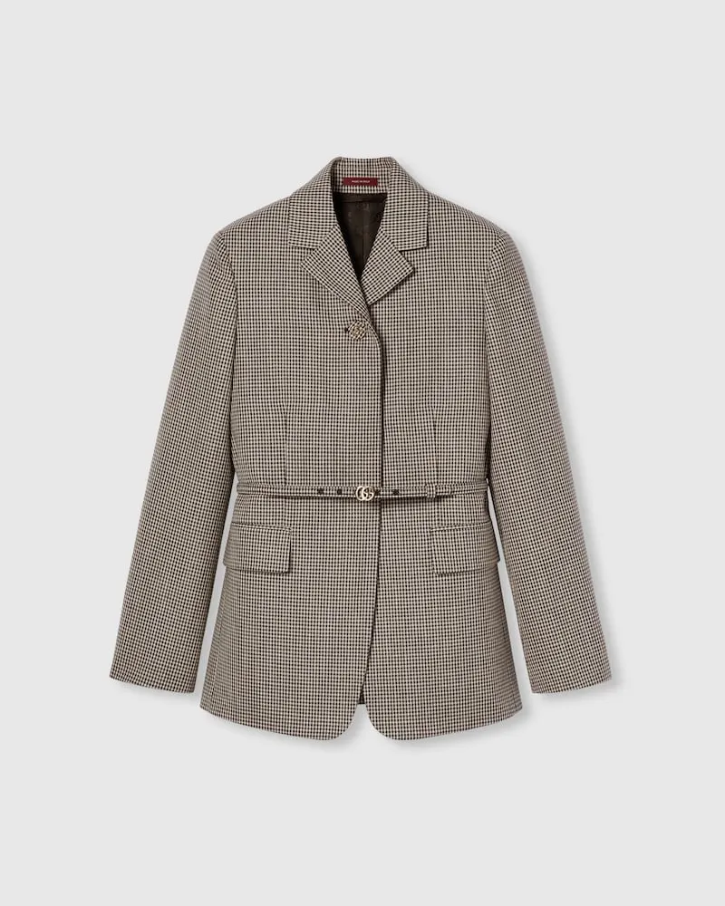 Gucci Jacke aus Wolle Mit Vichykaro Und Gürtel, Größe Pink