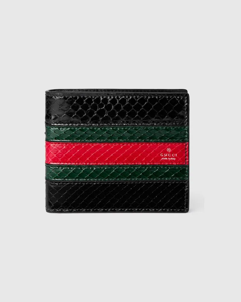 Gucci Web Trademark Python Faltbrieftasche Schwarz