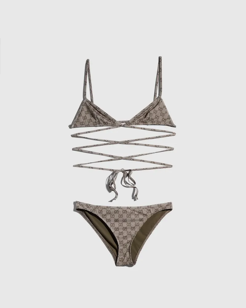 Gucci Bikini aus Stretch-Jersey mit Print, Größe Beige