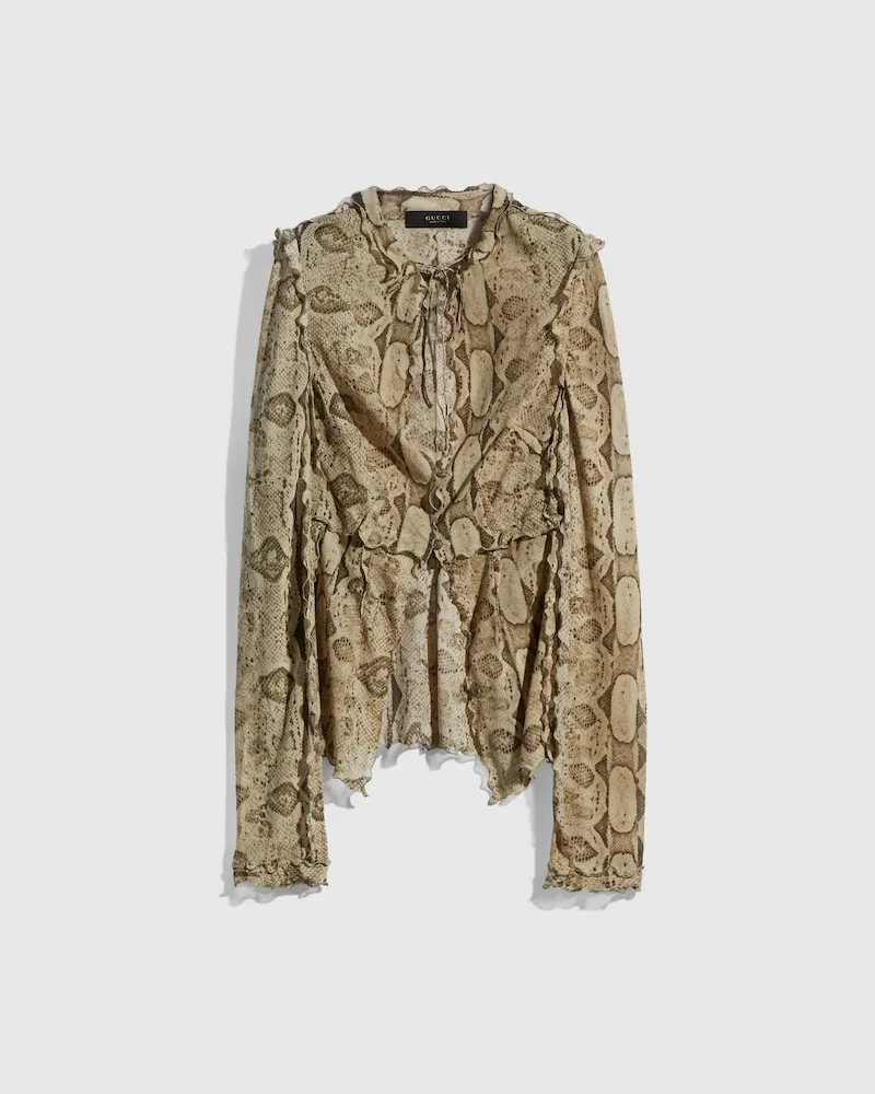 Gucci Bluse aus Seide mit Print, Größe Grau