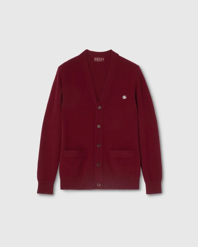 Gucci Cardigan aus Wolle Und Kaschmir Mit Stickerei, Größe Bordeauxrot