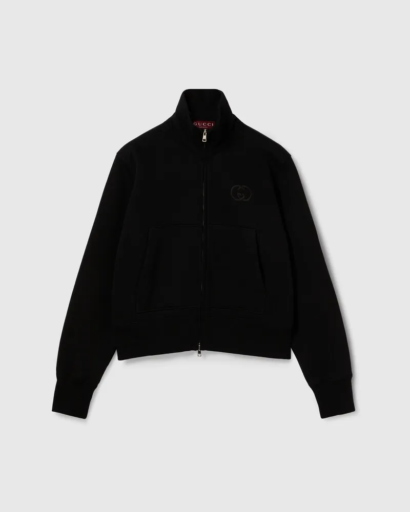 Gucci Sweat-shirt Zippé En Jersey De Coton Brossé, Taille Noir