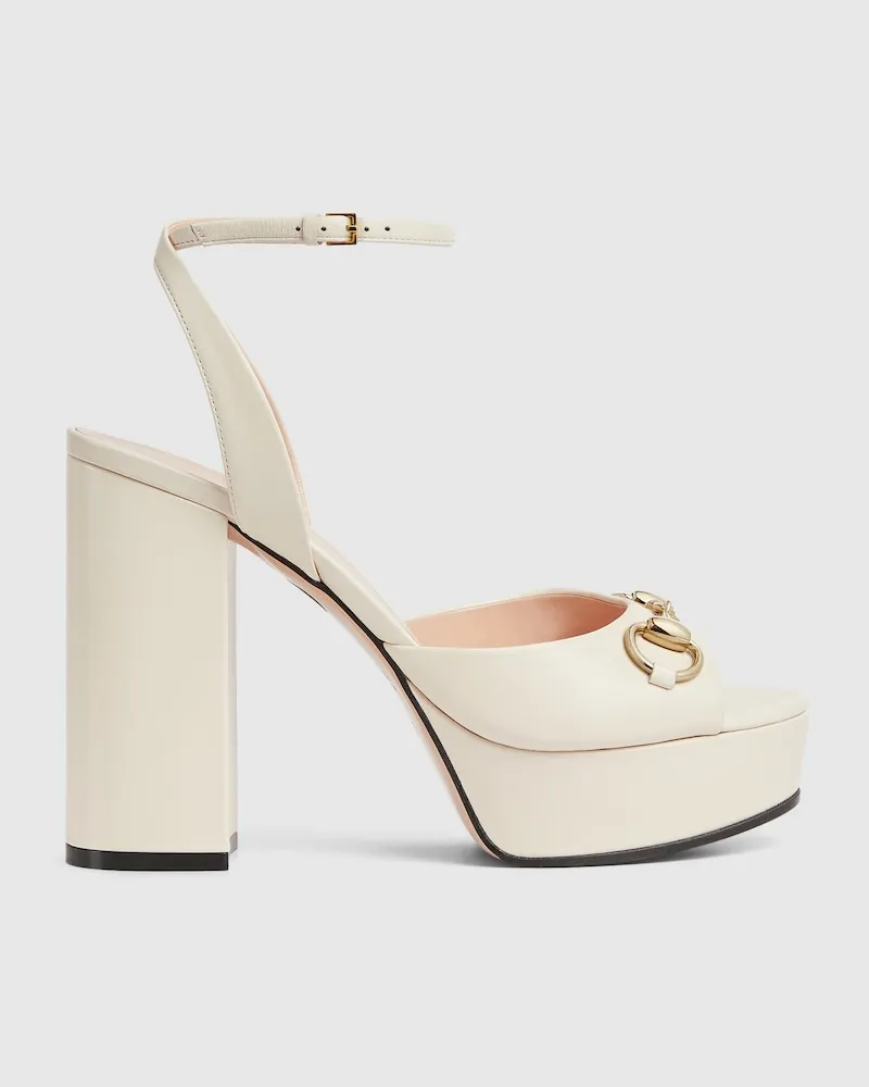 Gucci Damensandale Mit Plateausohle Und Horsebit, Größe Weiß
