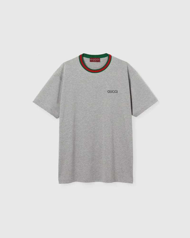 Gucci T-Shirt aus Jersey Mit Web, Größe Grau