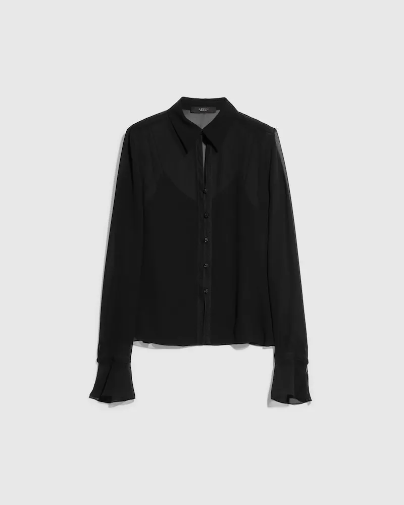 Gucci Leichtes Hemd aus Seidengeorgette, Größe Schwarz