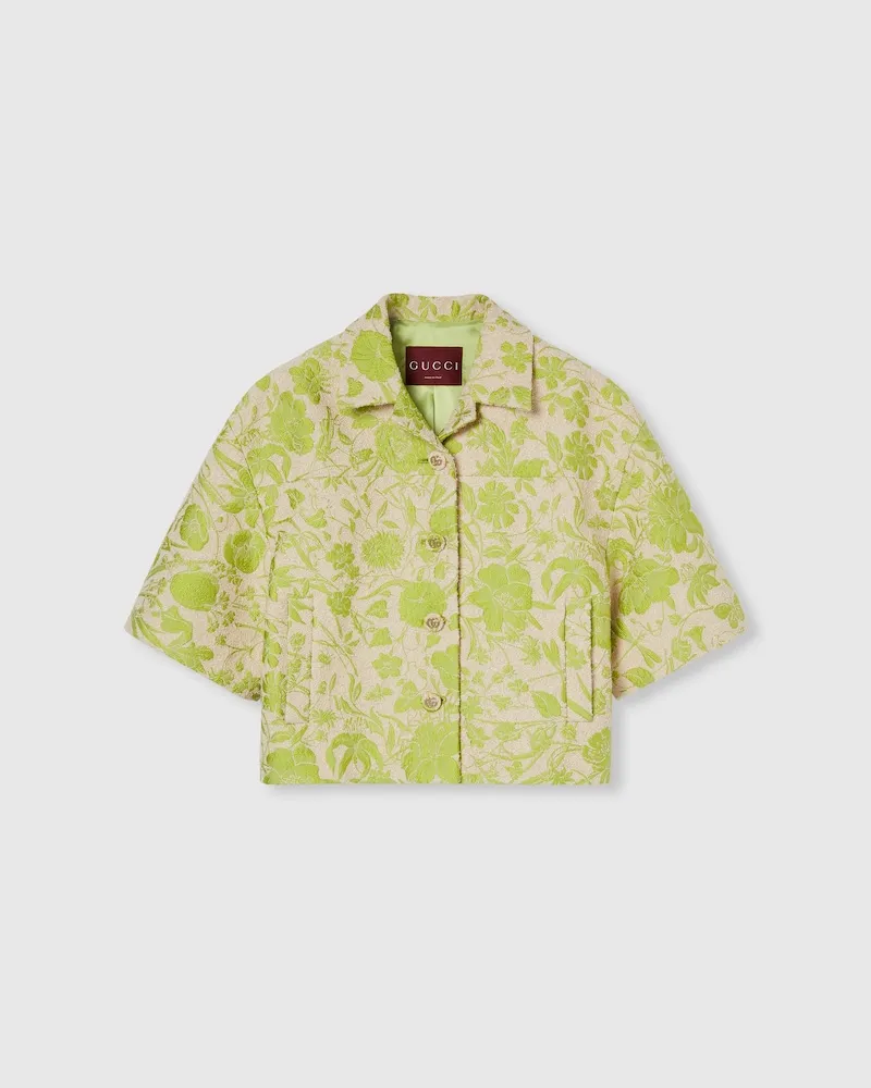 Gucci Jacke aus Flora-Baumwollbouclé-Jacquard, Größe Grün