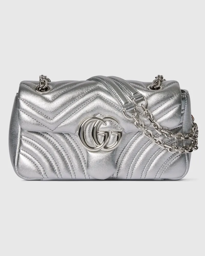 Gucci Kleine GG Marmont Schultertasche Silver