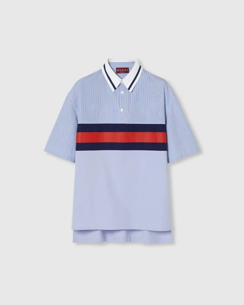 Gucci Poloshirt aus Gestreiftem Baumwollpopeline, Größe Blau