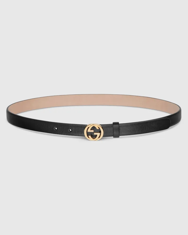 Gucci Ceinture Fine Avec Boucle À Détail GG Enlacés, Taille 95 Noir