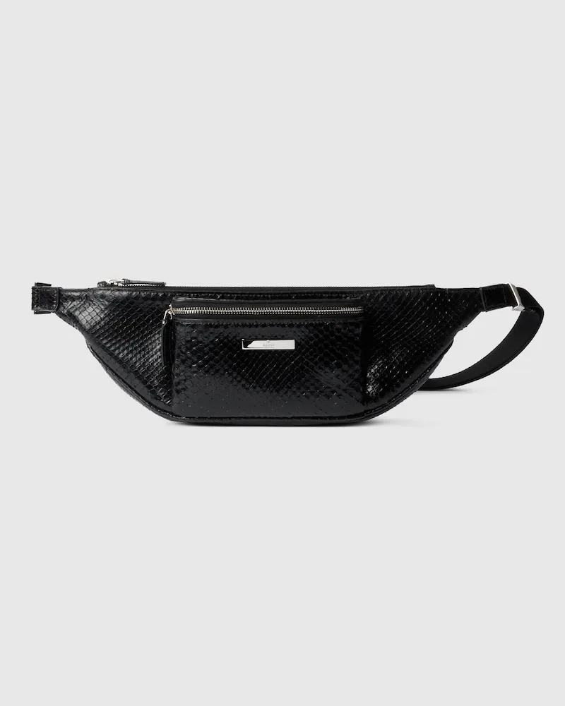 Gucci Flatpack' Python Kleine Gürteltasche Schwarz