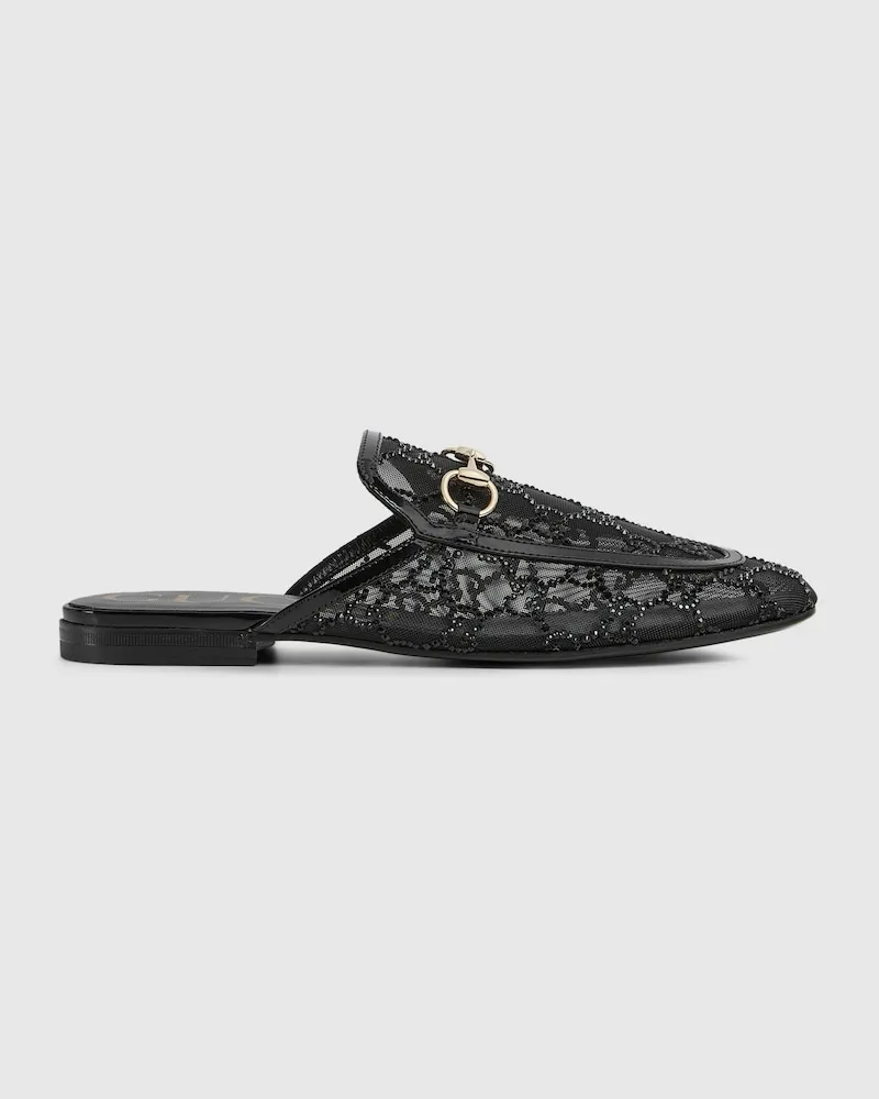 Gucci Princetown Damenslipper Mit GG Kristallen, Größe Schwarz