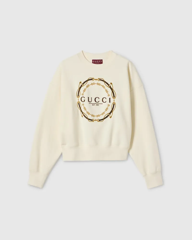 Gucci Sweat-shirt En Jersey De Coton À Imprimé, Taille Blanc