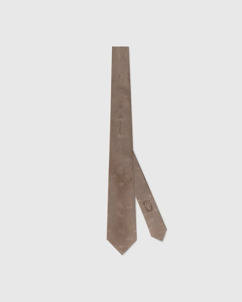 Gucci Krawatte aus Seidenjacquard mit Horsebit Beige