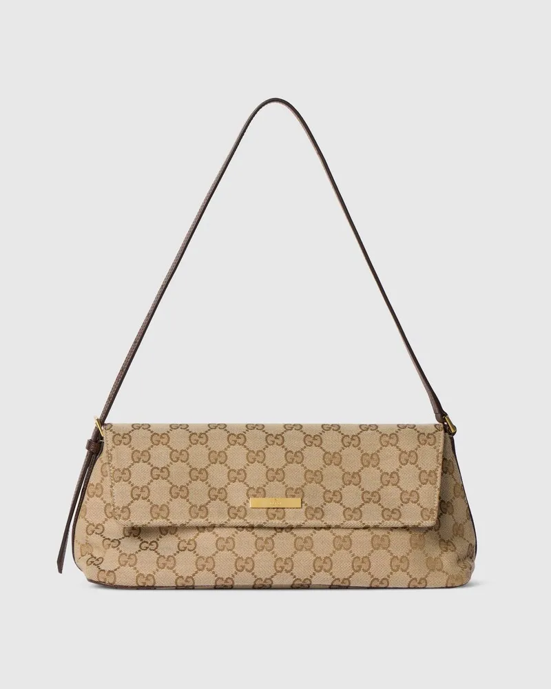 Gucci Mittelgroße Schultertasche mit Plakette Beige