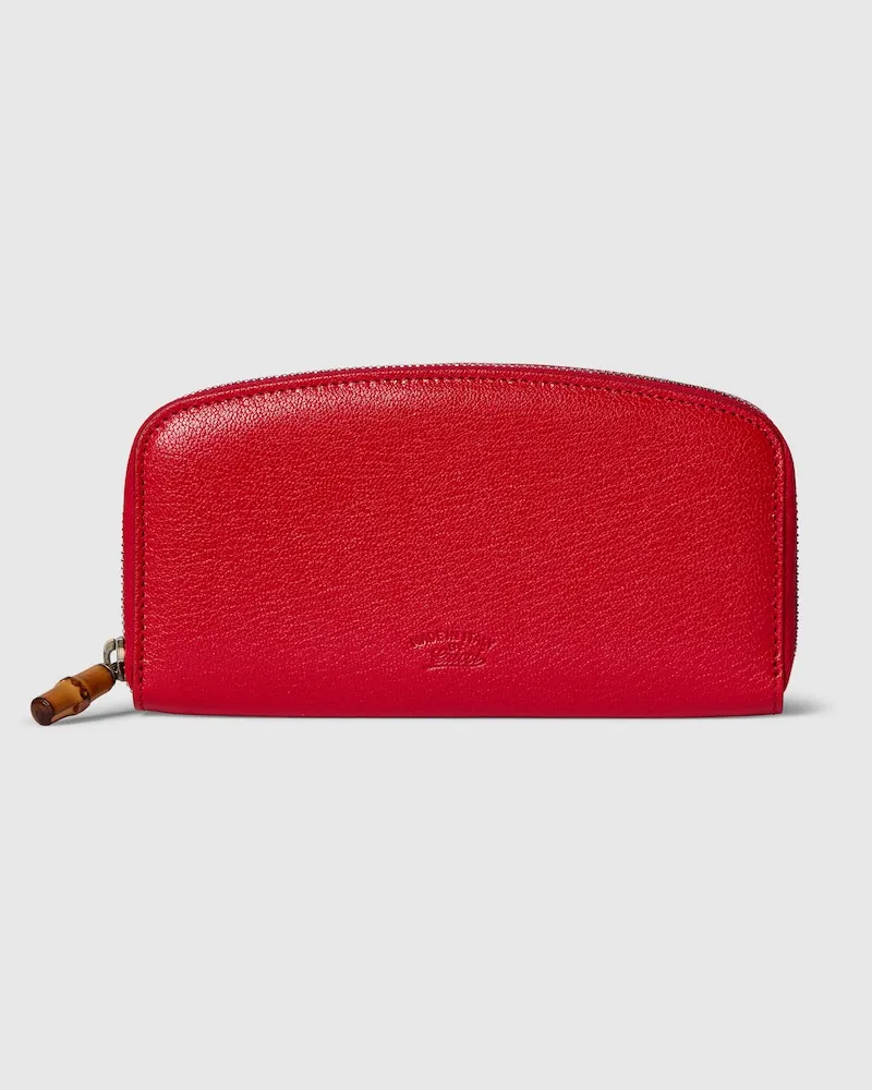 Gucci Brieftasche mit Rundumreißverschluss Und Bambus-Detail Rot