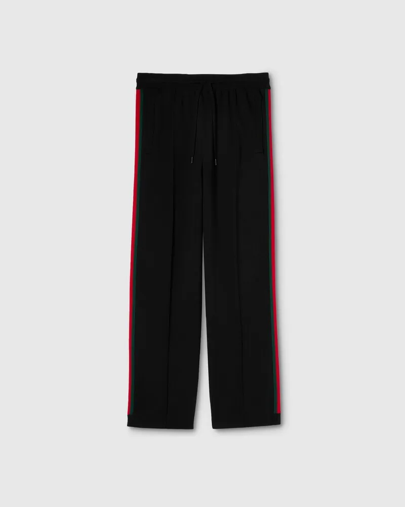 Gucci Pantalon Décontracté En Laine Tricotée Et Soie Avec Bande Web, Taille Noir