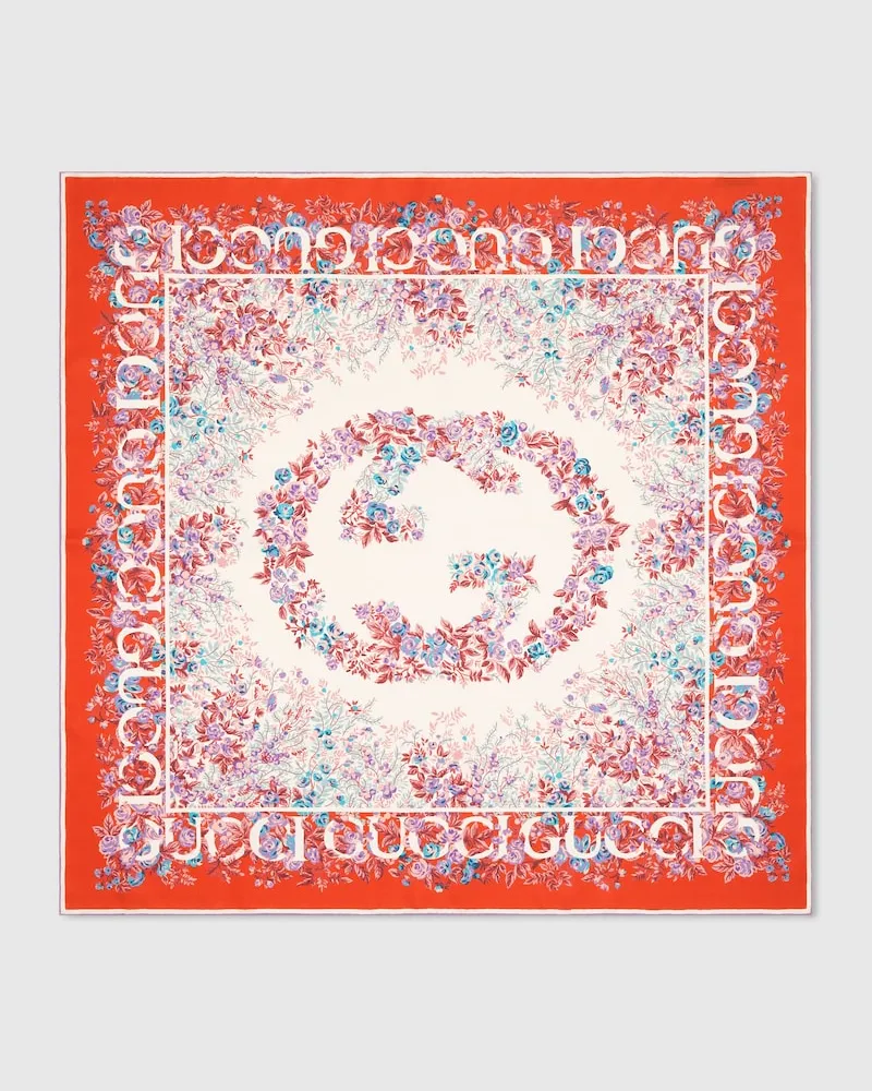 Gucci Vierecktuch aus Seidentwill Mit Print Orange