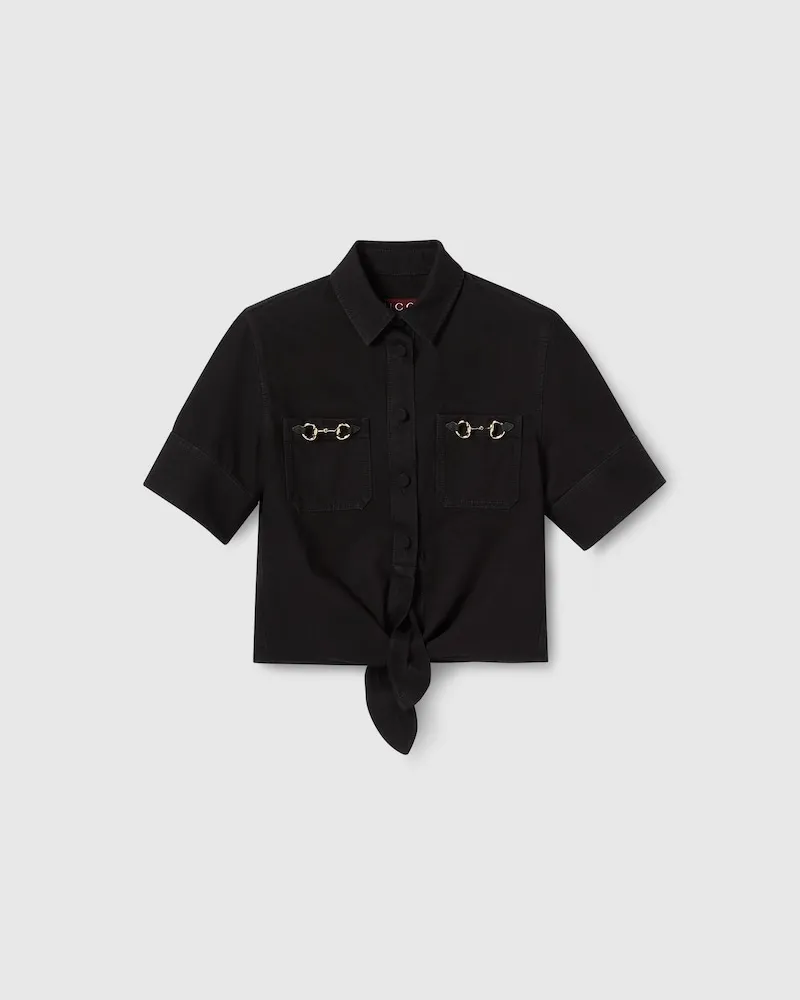 Gucci Hemdbluse aus Denim Mit Horsebit, Größe Schwarz