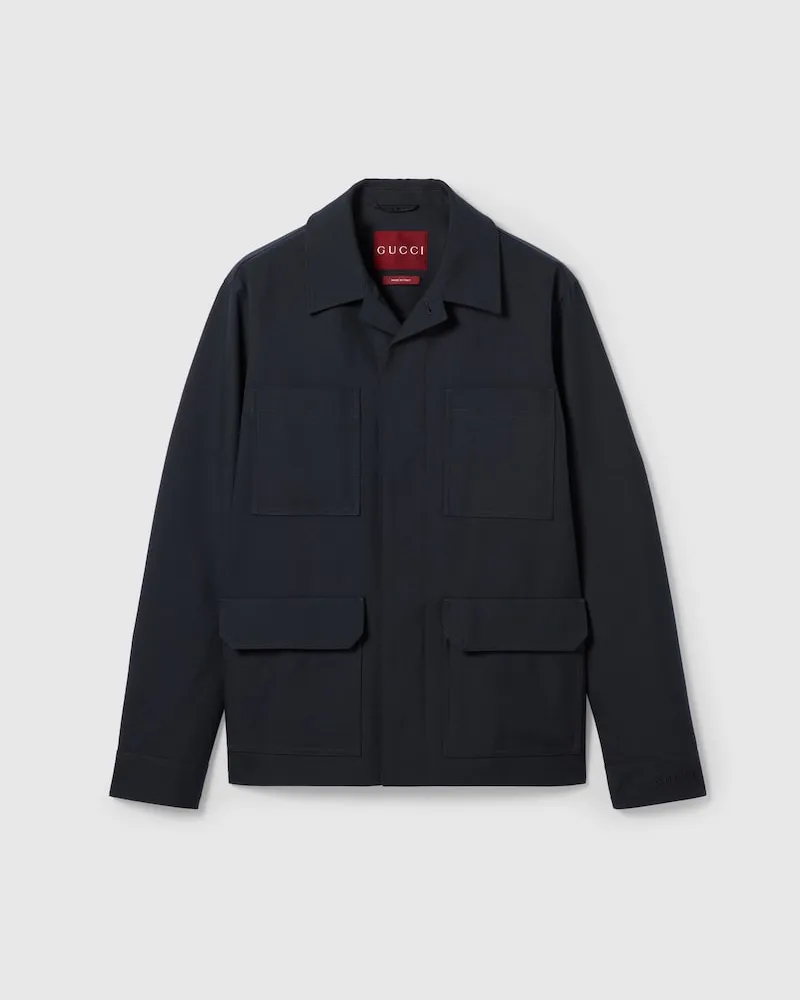 Gucci Twilljacke aus Wollmischung Mit Stickerei, Größe Blau