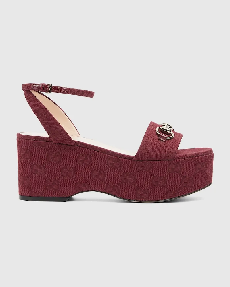 Gucci Damensandale Mit Plateausohle Und Horsebit, Größe Bordeauxrot