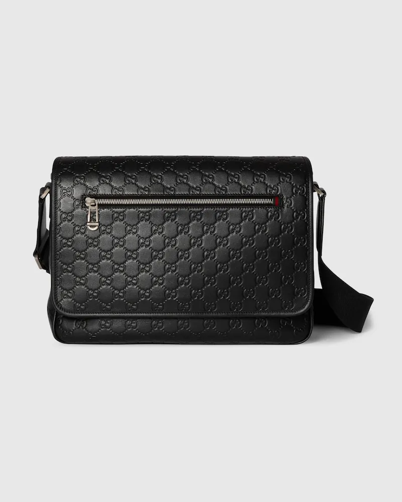 Gucci Mittelgroße GG Emblem Umhängetasche Schwarz