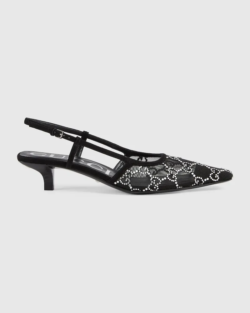Gucci Damenpumps Mit Fersenriemchen Und GG Kristallen, Größe Schwarz