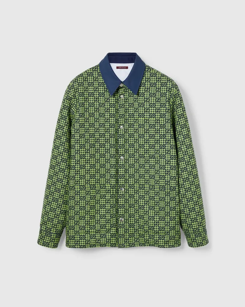Gucci Jacke aus GG Baumwolle Und Wolle Mit Vichykaro, Größe Grün