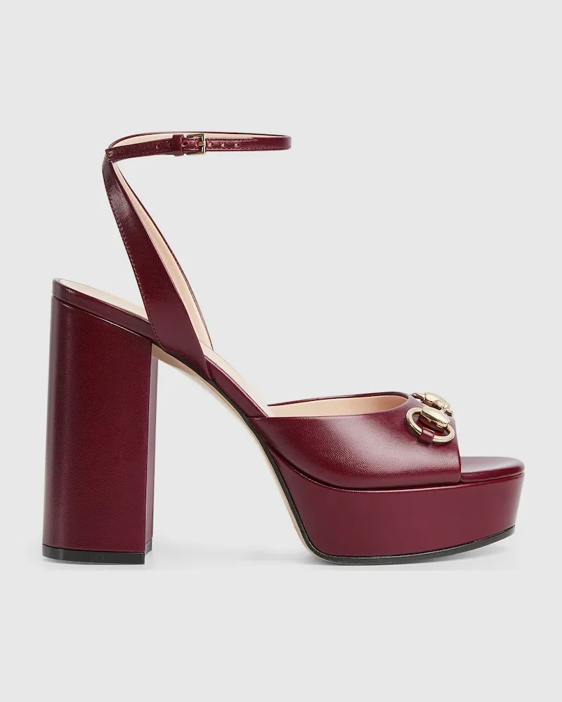 Gucci Damensandale Mit Plateausohle Und Horsebit, Größe Bordeauxrot