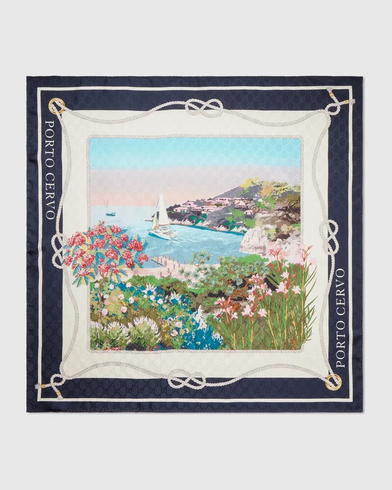 Gucci Vierecktuch aus Seide mit 'Porto Cervo'-Print Blau