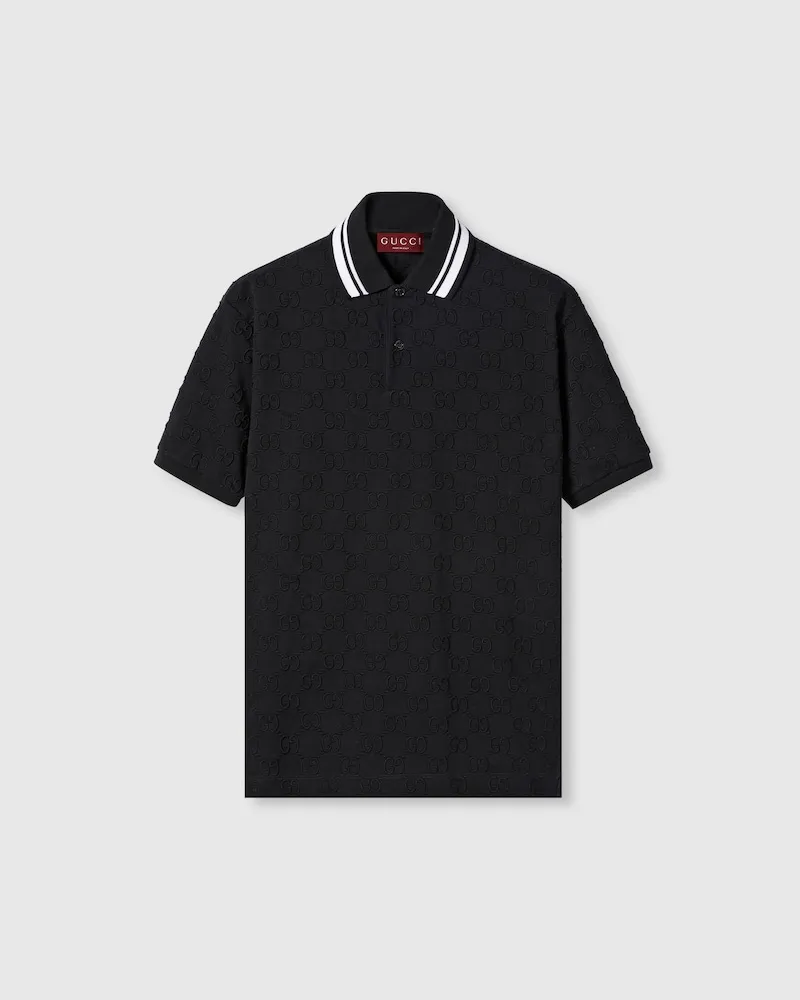 Gucci Poloshirt aus Stretch-Baumwolle Mit GG Motiv, Größe Schwarz