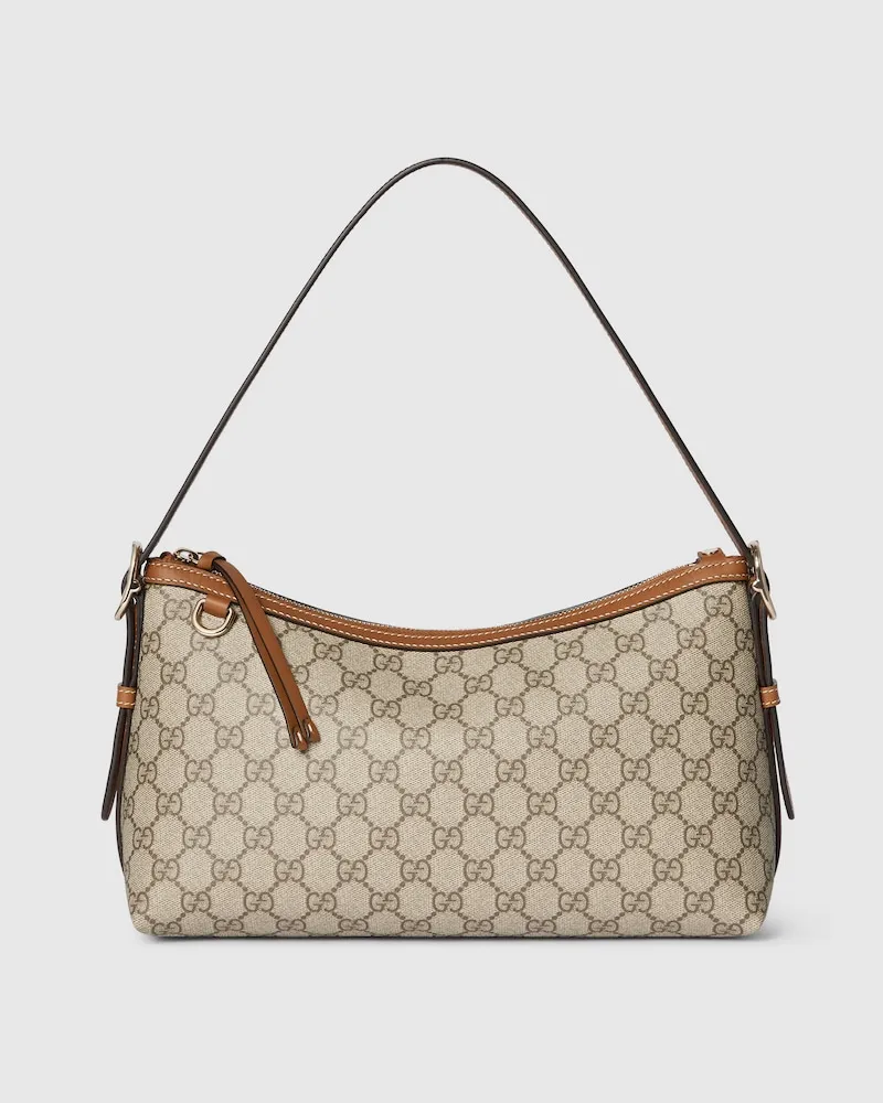 Gucci Mittelgroße GG Emblem Schultertasche Beige