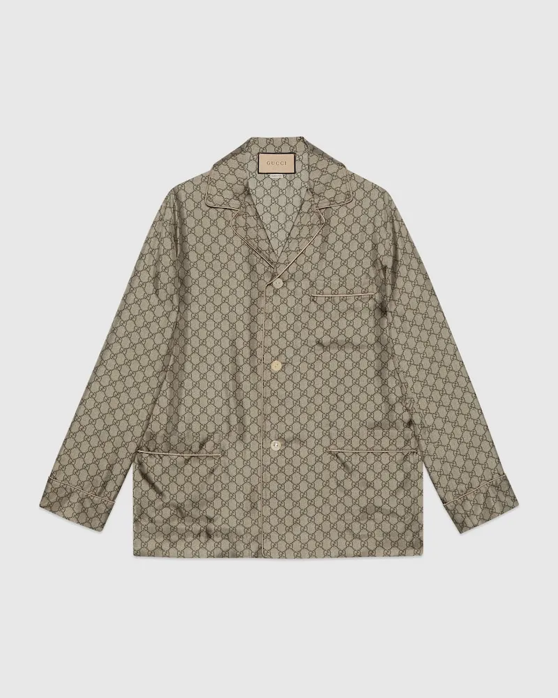 Gucci Hemd aus Seide Mit GG Print, Größe Beige
