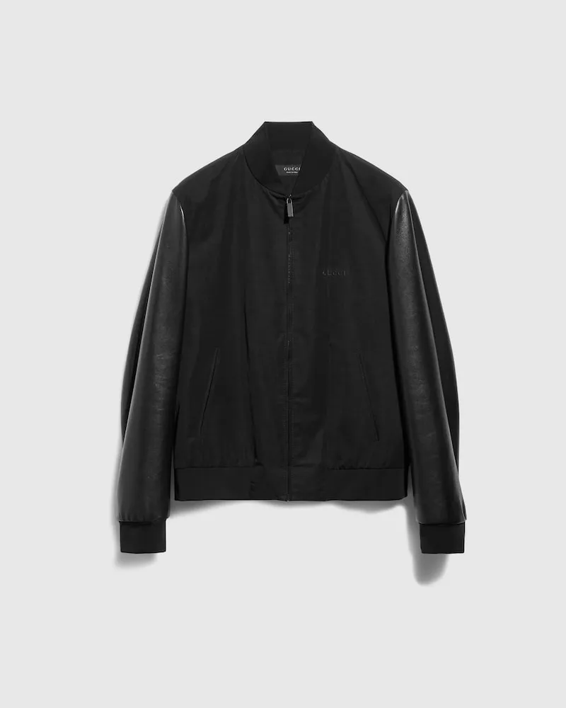 Gucci Blouson Aviateur En Tissu Avec Manches En Cuir Nappa, Taille Noir