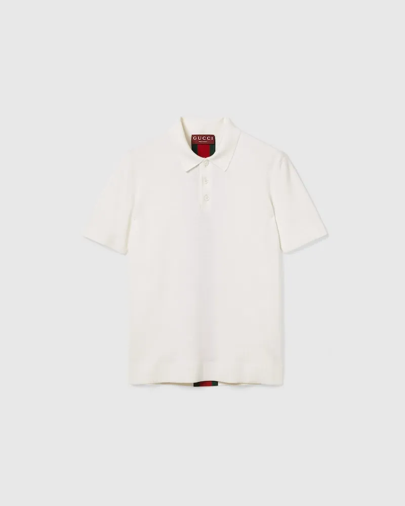 Gucci Poloshirt aus Wollstrick Mit Web, Größe Grün
