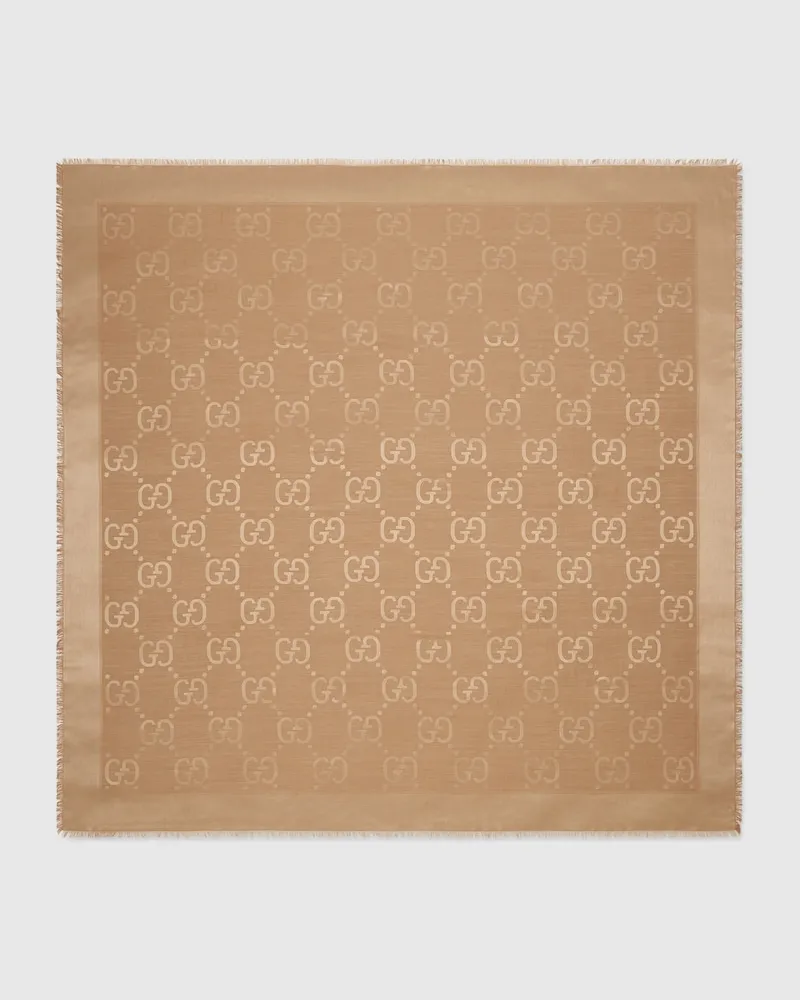 Gucci Halstuch aus Seide Und Wolle Mit GG Jacquard Beige