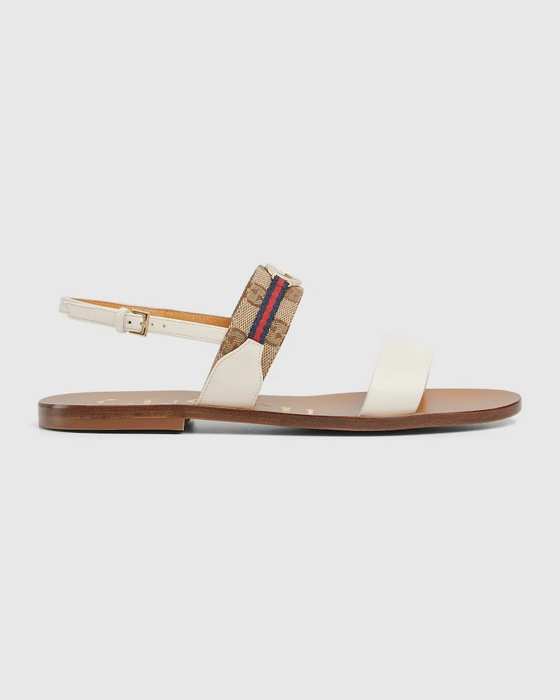 Gucci Damensandale Mit GG Und Web, Größe Weiß
