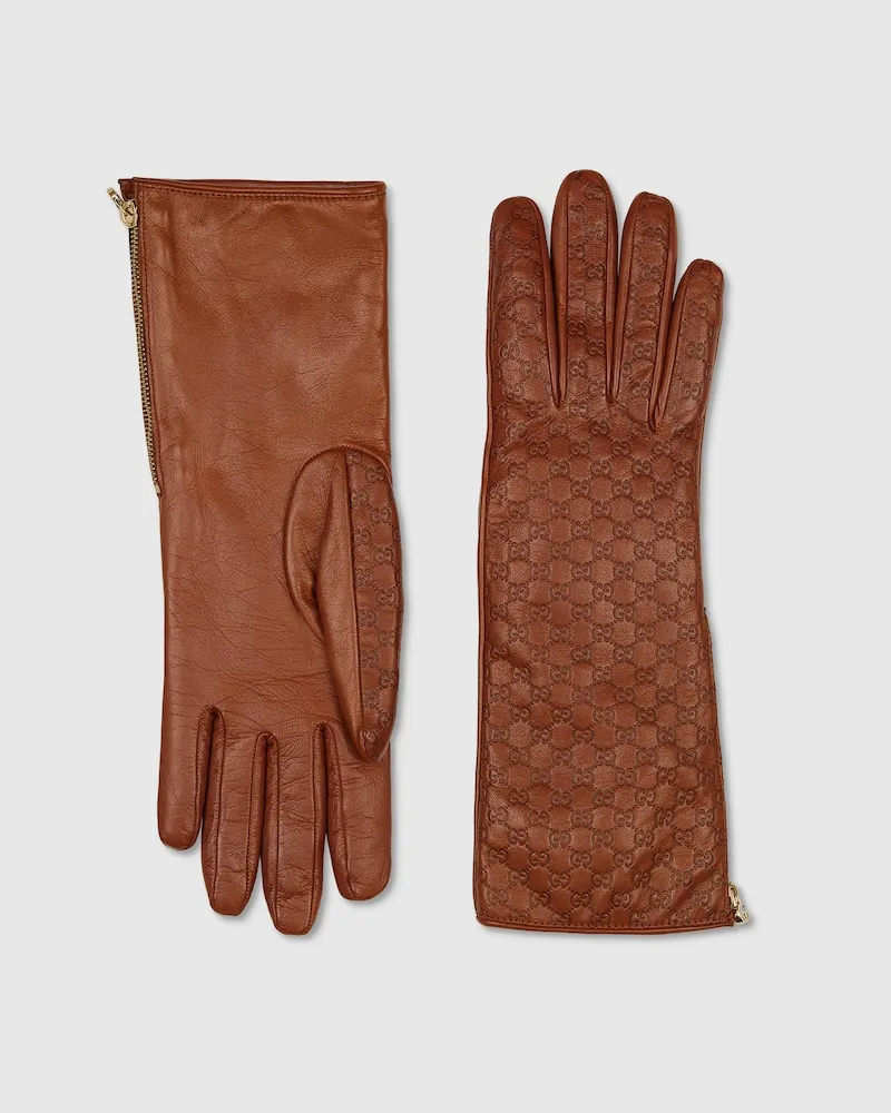 Gucci Handschuhe aus GG Leder, Größe Braun