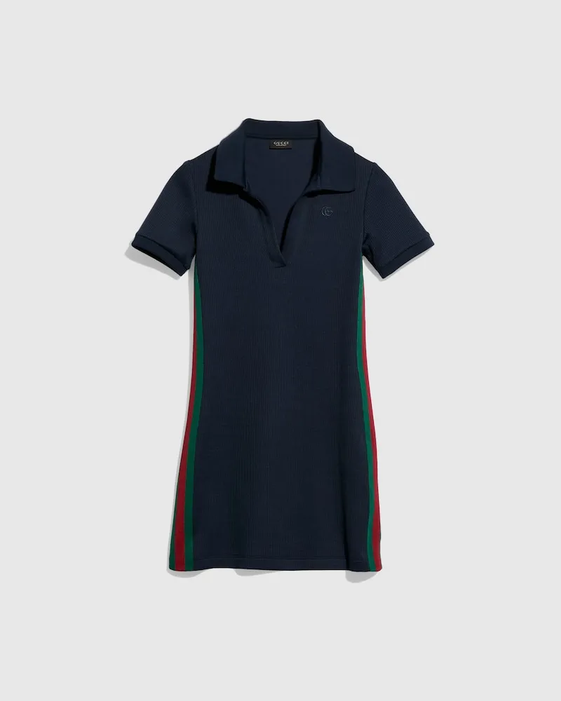 Gucci Rib Cotton Jersey Dress With Web, Größe Blau