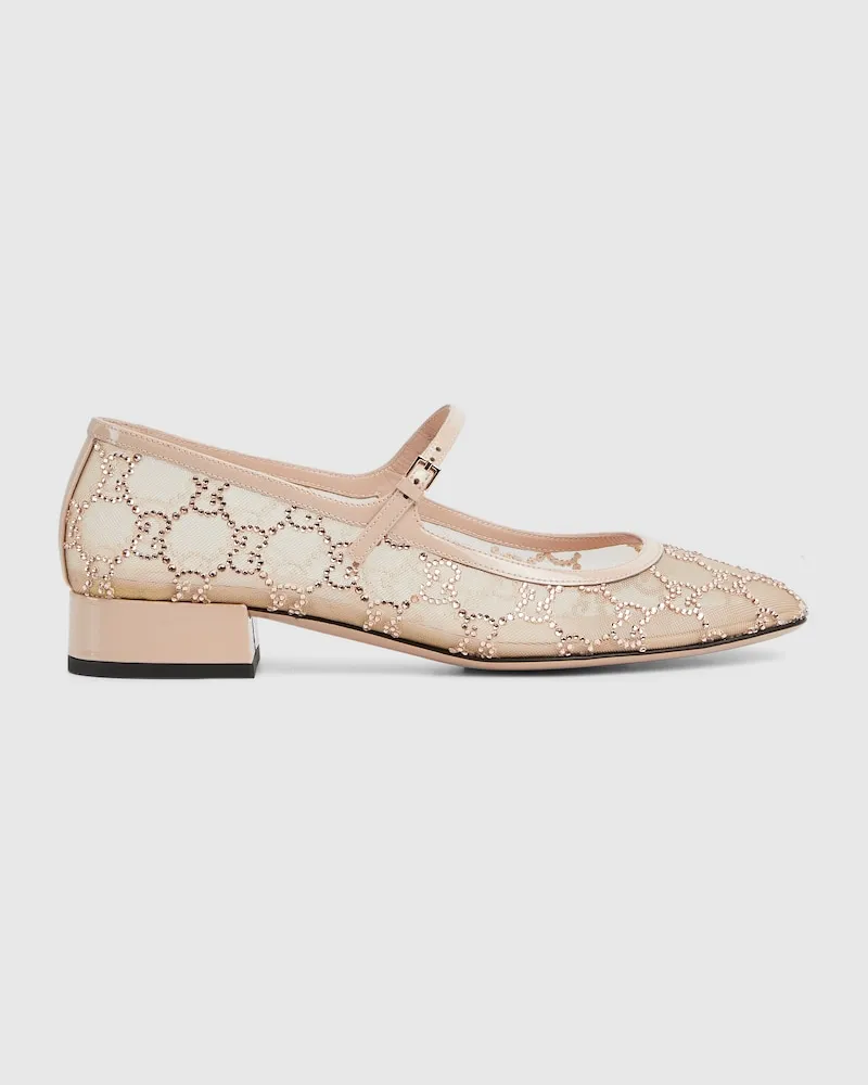 Gucci Damenballerina Mit GG Kristallen, Größe Pink