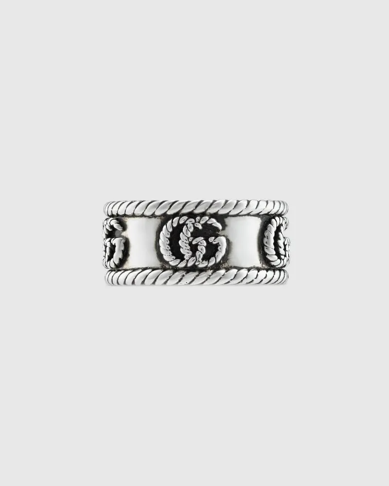 Gucci Breiter GG Marmont Ring Silber